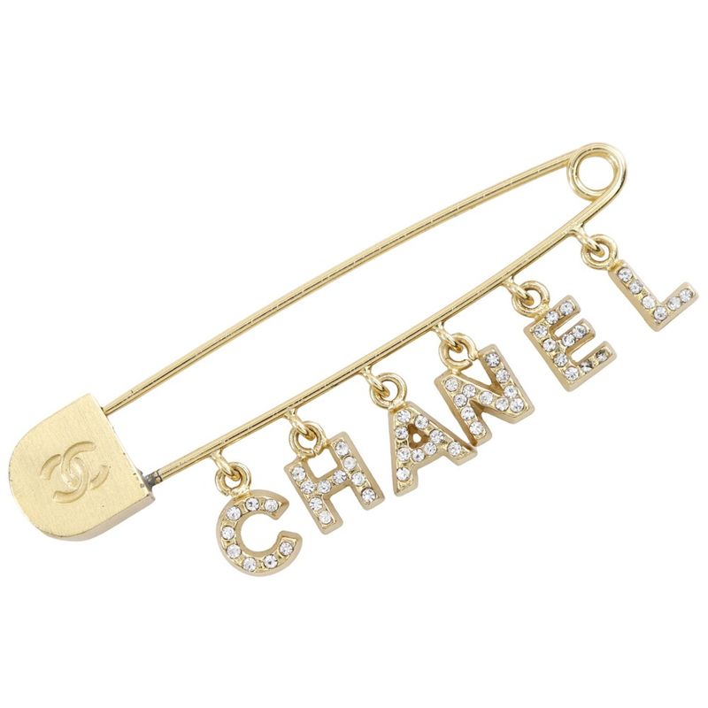 Chanel Safety Pin Gold Plated And Rhinestone 01P Ladies 5.2g Brooch