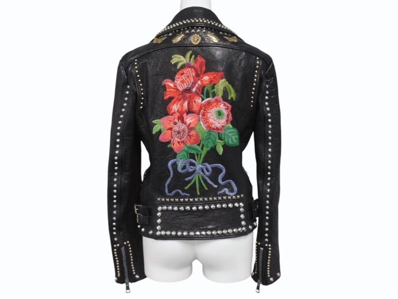 Gucci Double Rider's Jacket Studs Embroidery Sheepskin Black — view 2