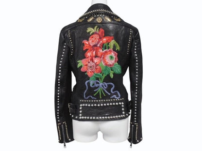 Gucci Double Rider's Jacket Studs Embroidery Sheepskin Black — view 2