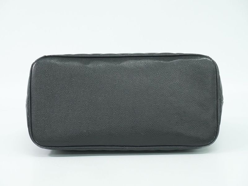 Authentic Chanel Coco Mark Revival Tote Handbag Caviar Skin Leather Black Coco