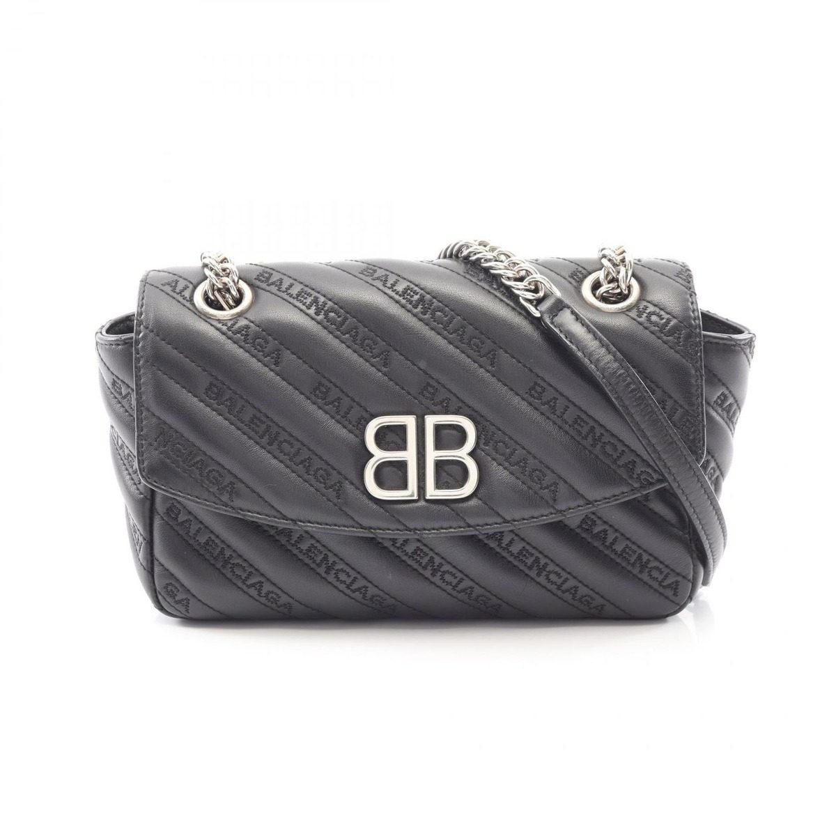 Balenciaga Shoulder Bag BB Logo Black Leather BB Monogram Lambskin Chain