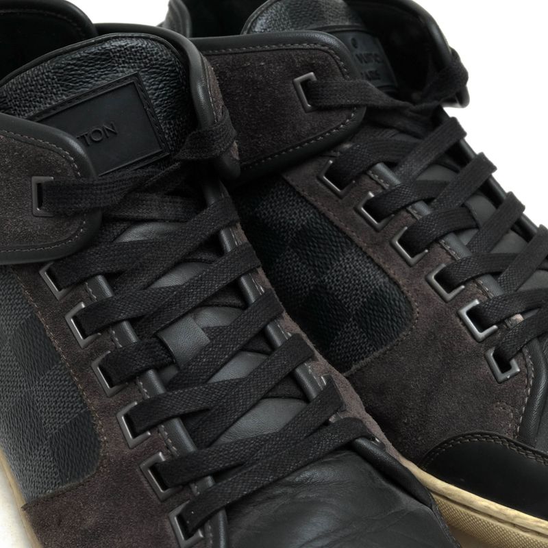 Louis Vuitton Shoes Sneakers Shoes High Cut Men PVC Leather Gray Damier Graphite