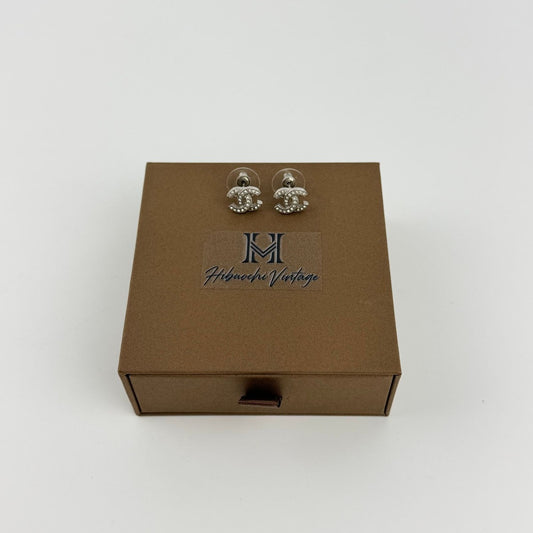 Chanel CC Logo Earrings Silver Vintage
