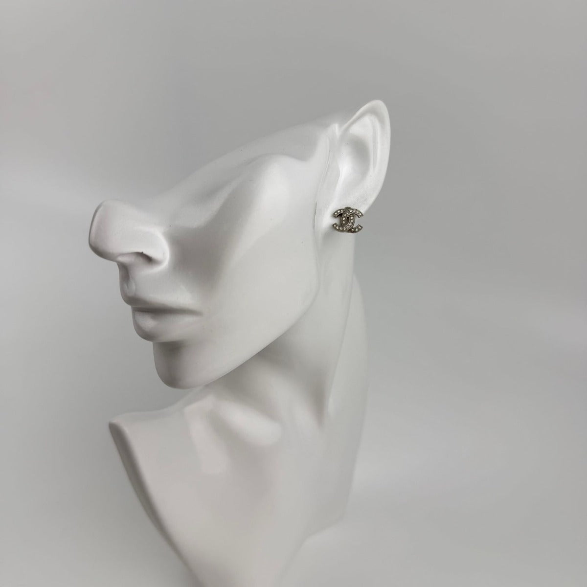 Chanel CC Logo Earrings Silver Vintage — view 2