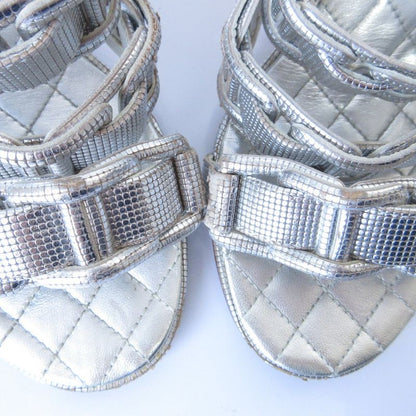 Good Chanel Chunky Heel Metallic Cles Zers Ring Back Sandals 35.5c Equivalent