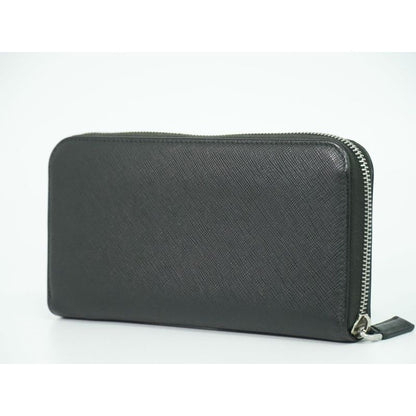 Prada Saffiano Leather Round Zipper Long Wallet Black — view 2