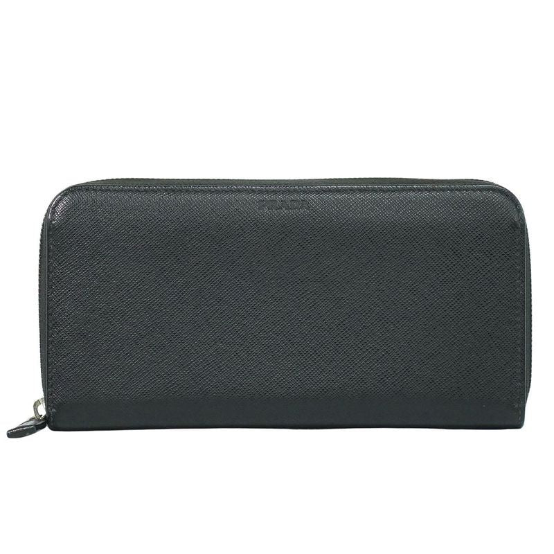 Prada Saffiano Leather Round Zipper Long Wallet Black