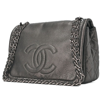 Chanel Matelasse Coco Mark Chain Shoulder Soft Caviar Skin Silver (silver