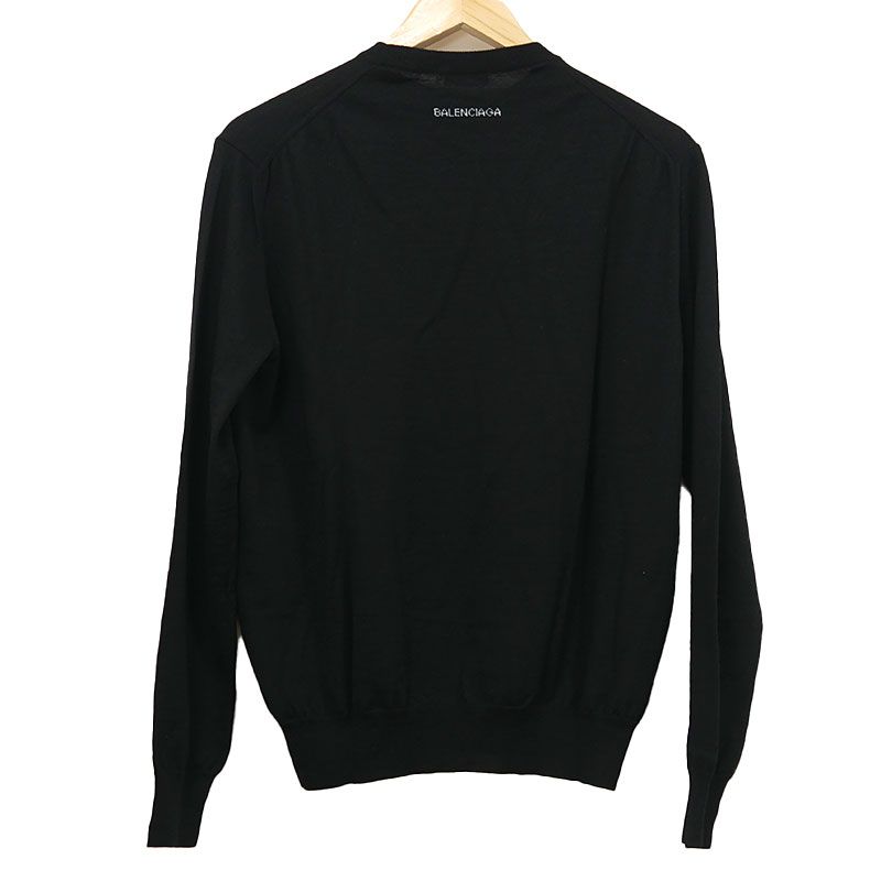 Balenciaga Back Logo Crew Neck Knit 534419 Size S Black