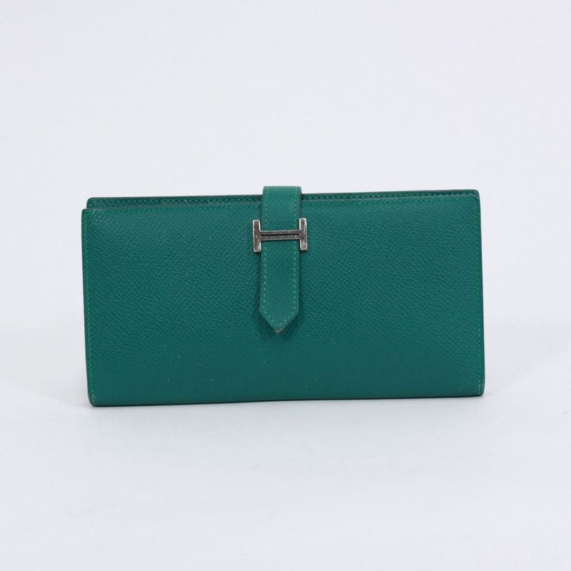 Hermes Bearn Vaux Epson Green Wallet Silver
