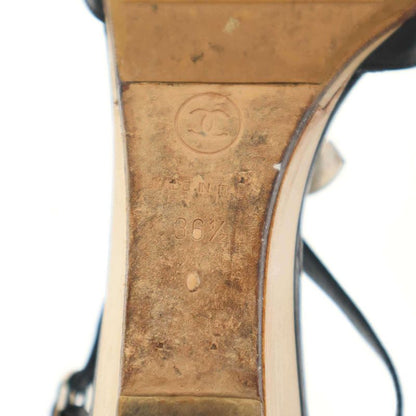 Chanel Coco Mark Wood Heel Sandals Black 36 1 2