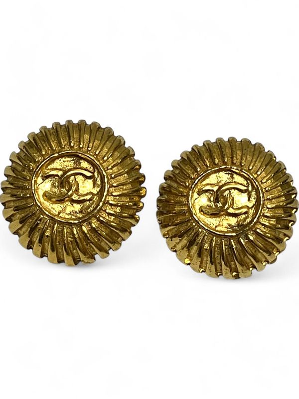 Chanel 1970-80's Coco Mark Circle Earrings Ladies Gold