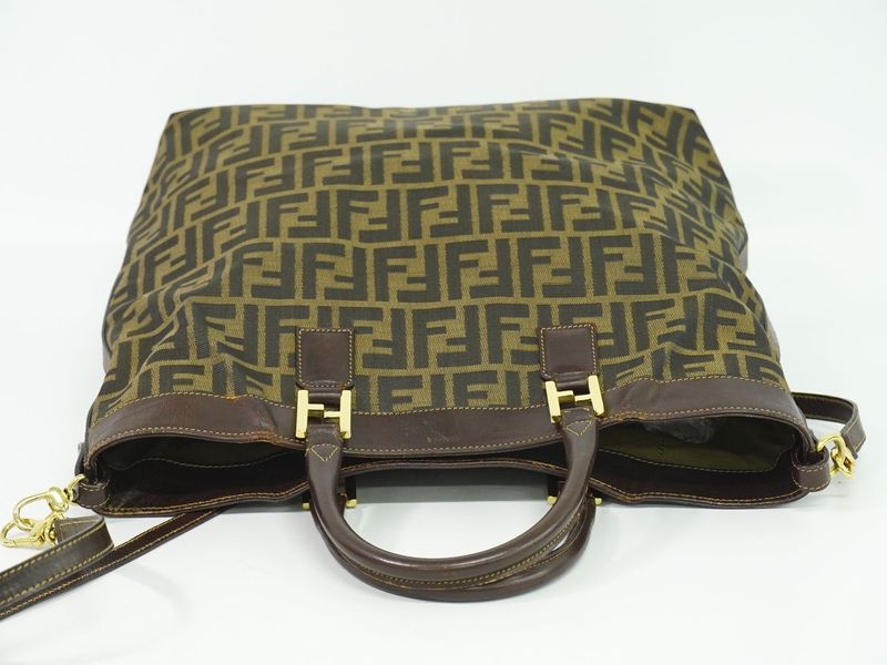 Authentic Fendi Zucca 2WAY Shoulder Bag Handbag Pochette Canvas Brown 15096