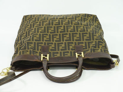 Authentic Fendi Zucca 2WAY Shoulder Bag Handbag Pochette Canvas Brown 15096