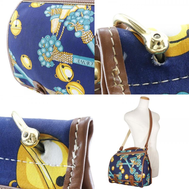 Loewe Collection Line Coleccion Jerez Vintage Canvas Navy Blue Women Shoulder