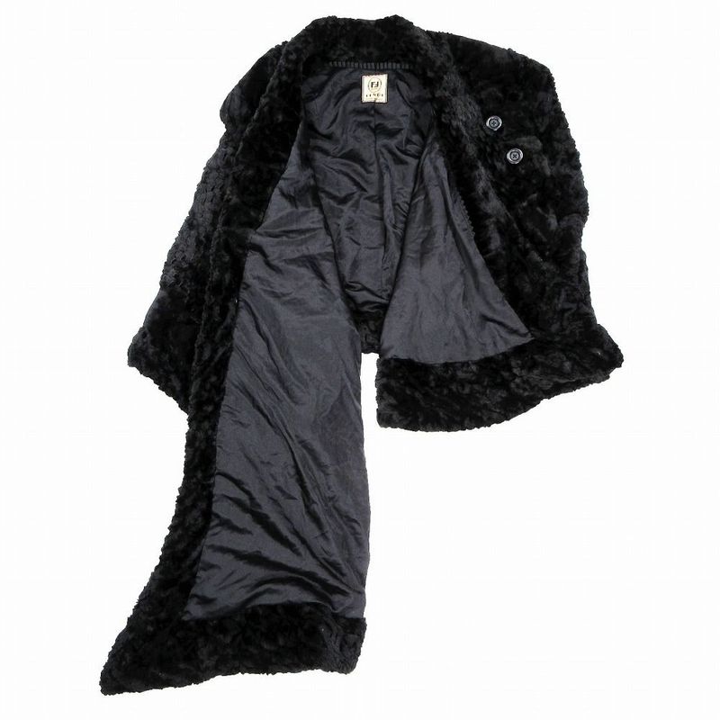 Vintage Fendi Fur Asymmetrical Long Cape Poncho Fur Coat Made in Italy Black Ur8