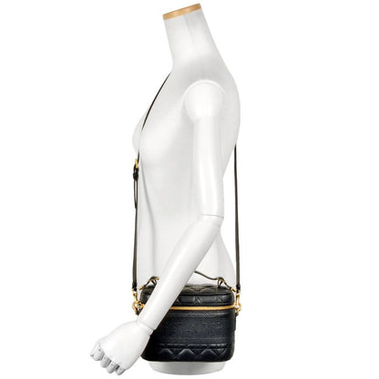 Dior Vanity Bag Shoulder Bag Leather Canvas Black