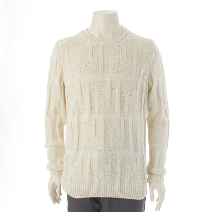 Fendi Cotton Rayon Fflogo Cable Knit Crew Neck Sweater Long Sleeve Top Ivory 52