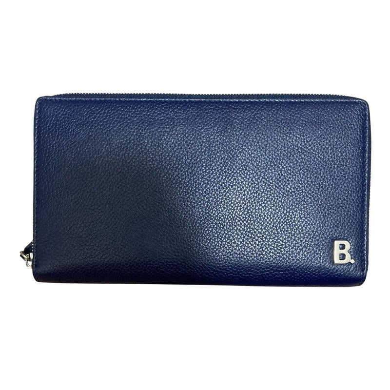 Balenciaga Leather Round Zipper Long Wallet Navy