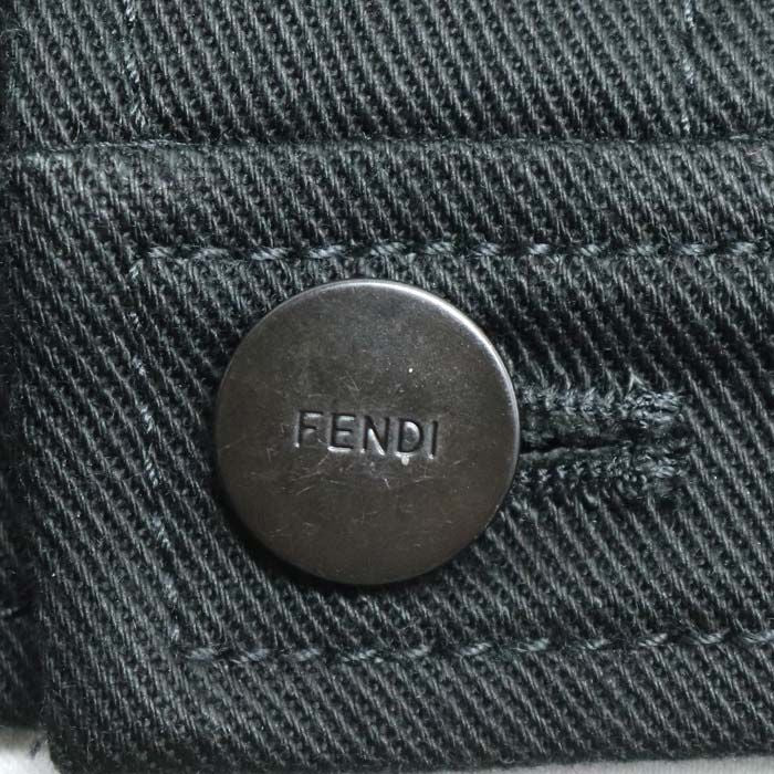 Fendi Denim Jacket Black Fw1048 50 Openwork Logo Men's Preowned