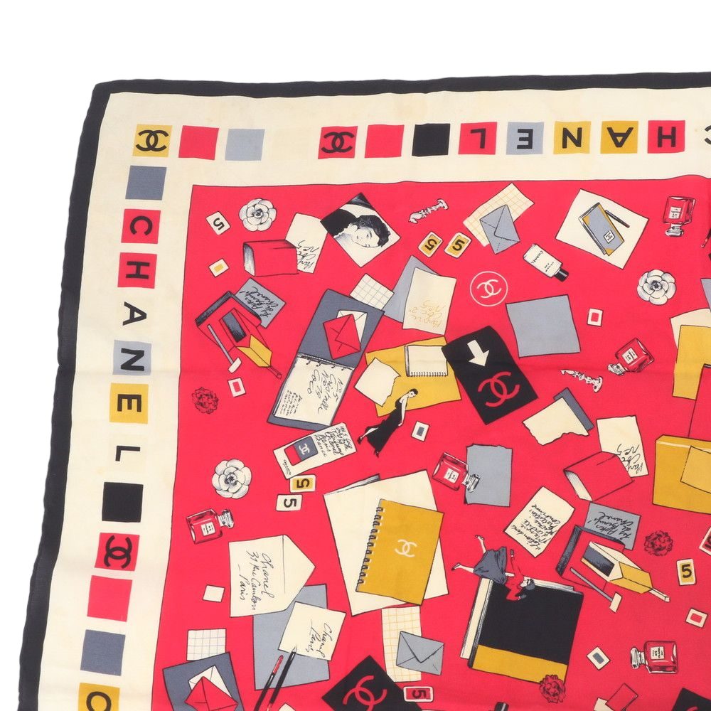 Chanel Tagged Camellia Stationery Pattern Silk Scarf — view 2