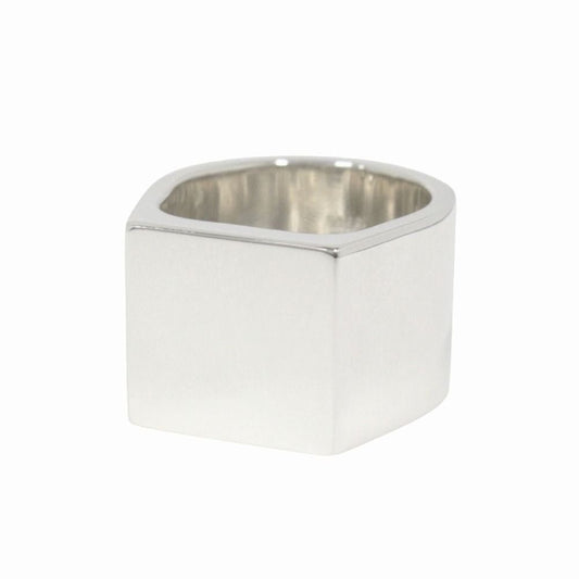 Gucci Polished Square Signet Wide Ring Seal Stand Silver