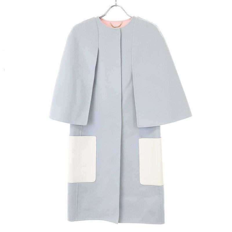 Fendi Leather Pocket Double Face Cape Coat Sac Blue 38 Ff8129 W1