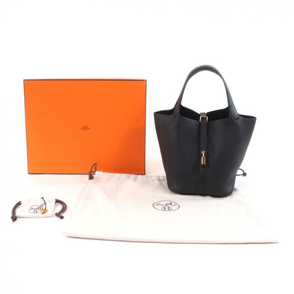 Hermes Picotin Lock MM Black Taurillon Clemence Gold Hardware Handbag Engraved
