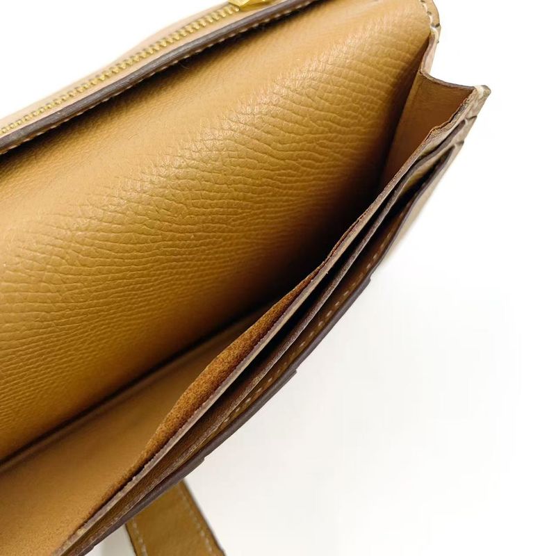 Hermes Bearn Souffle Stamped □L Leather Turquoise Blue And Light Brown Long