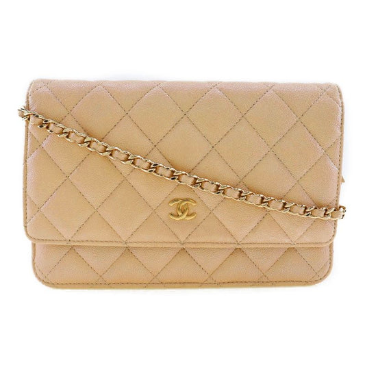 Chanel Classic Chain Wallet Quilted Long In Calf And Caviar Leather Beige