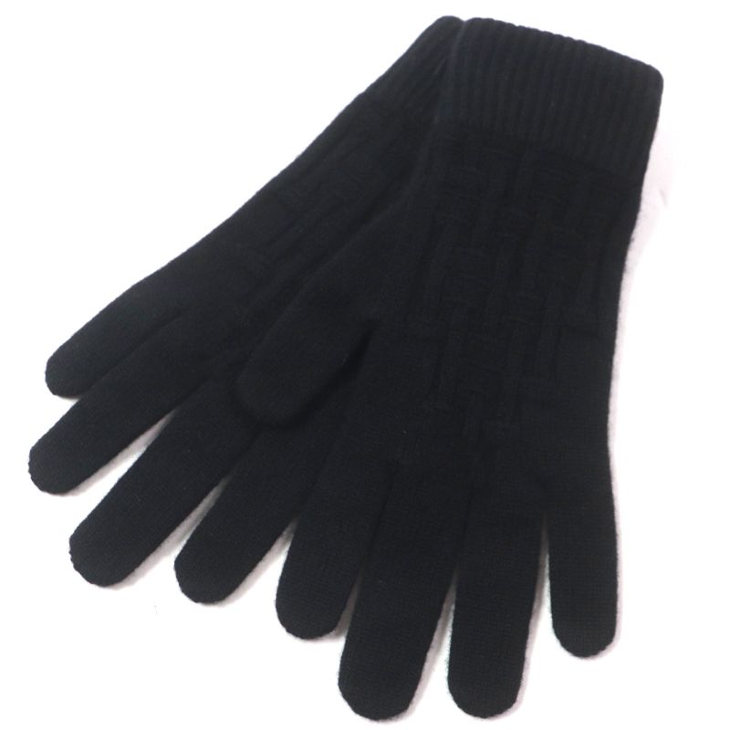 Hermes 17202g 100% Cashmere NOIR Black H Pattern Knitting Gloves Black S Made