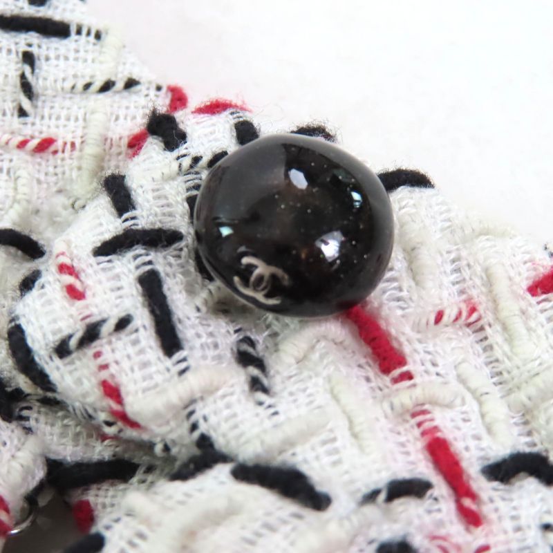 CHANEL P50967 Cotton Coco Mark Button French Sleeve Tweed Dress Ivory Black Red