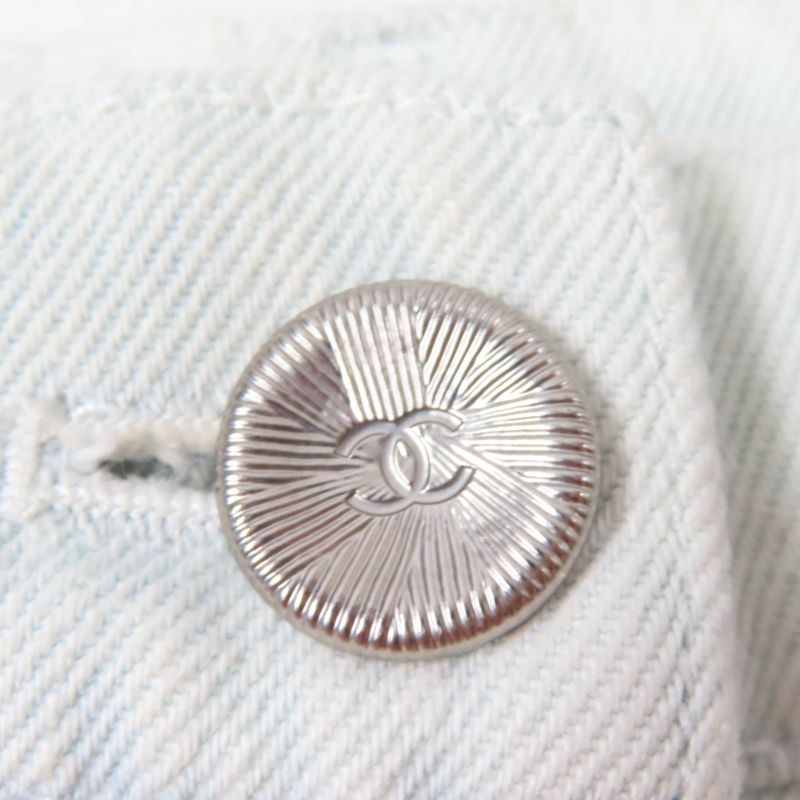 CHANEL P64118v60184 100% Cotton Coco Button Denim Pants Indigo 38 Made In Italy