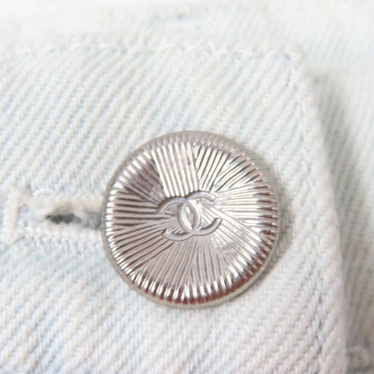 CHANEL P64118v60184 100% Cotton Coco Button Denim Pants Indigo 38 Made In Italy