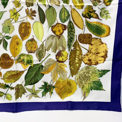 Hermes Fallen Leaves White X Navy Silk Scarf