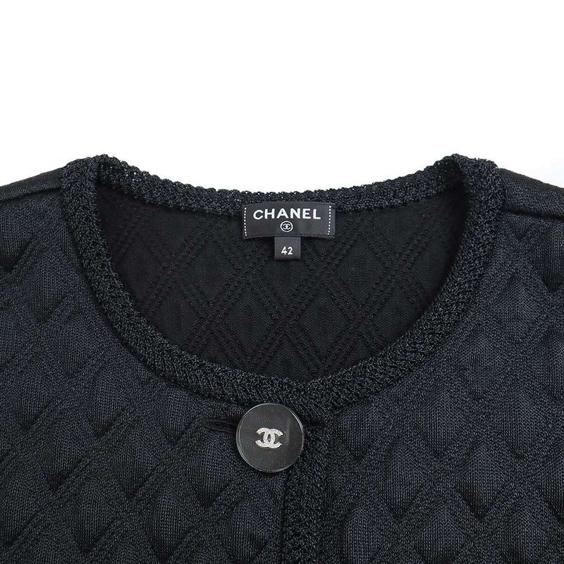 Chanel Silk Quilted No Collar Cardigan Jacket P57087k07441 Black 42