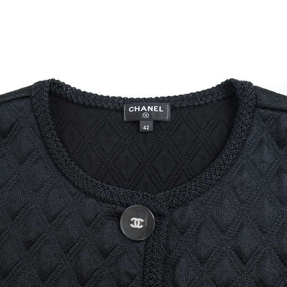 Chanel Silk Quilted No Collar Cardigan Jacket P57087k07441 Black 42