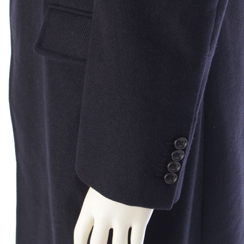 Hermes Wool Cashmere Herringbone Chester Coat Outerwear Navy 48