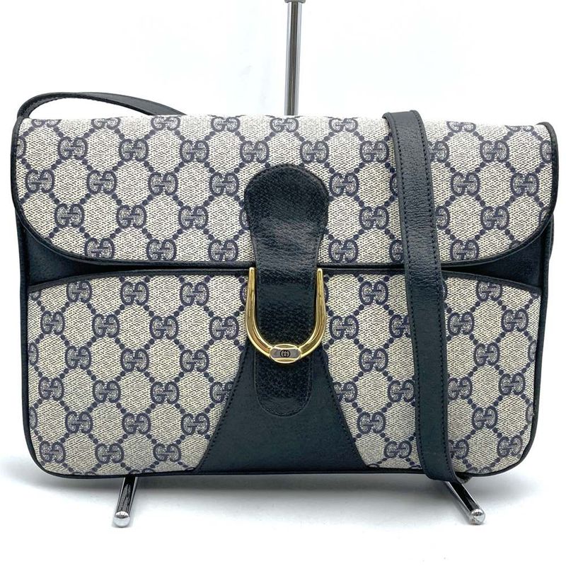 Gucci 378 001 Shoulder Bag GG Supreme Leather Navy Old Gucci Vintage Ladies Men