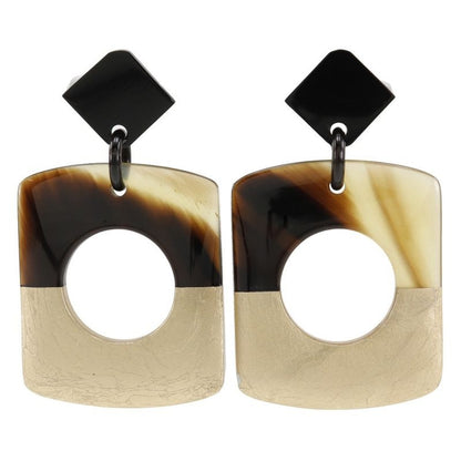 Hermes D'alva Bicolor Buffalo Horn Brown Gold 14.0 g Earrings