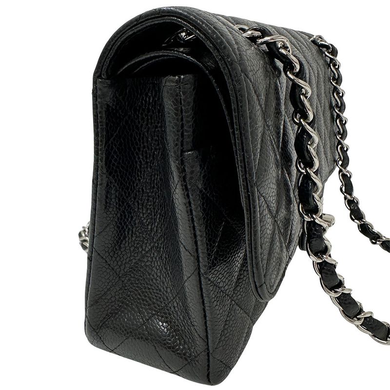Chanel Bag Women's Brand Shoulder Bag Matelasse 25 Caviar Skin Black Silver