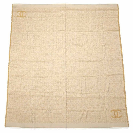 Chanel Large Shawl CC Mark Beige Wool Fringe