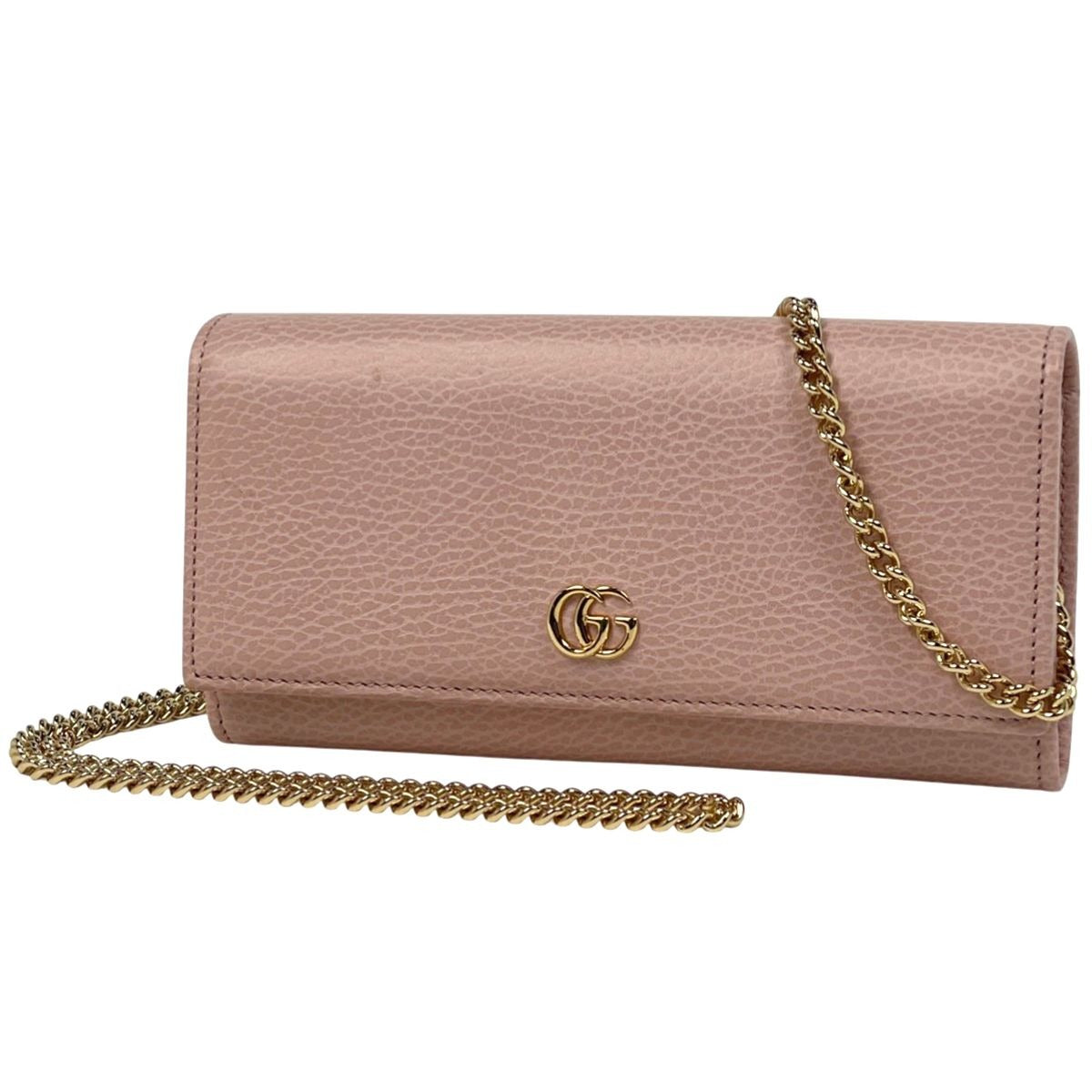 Gucci GG Marmont Chain Wallet Double Leather Pink
