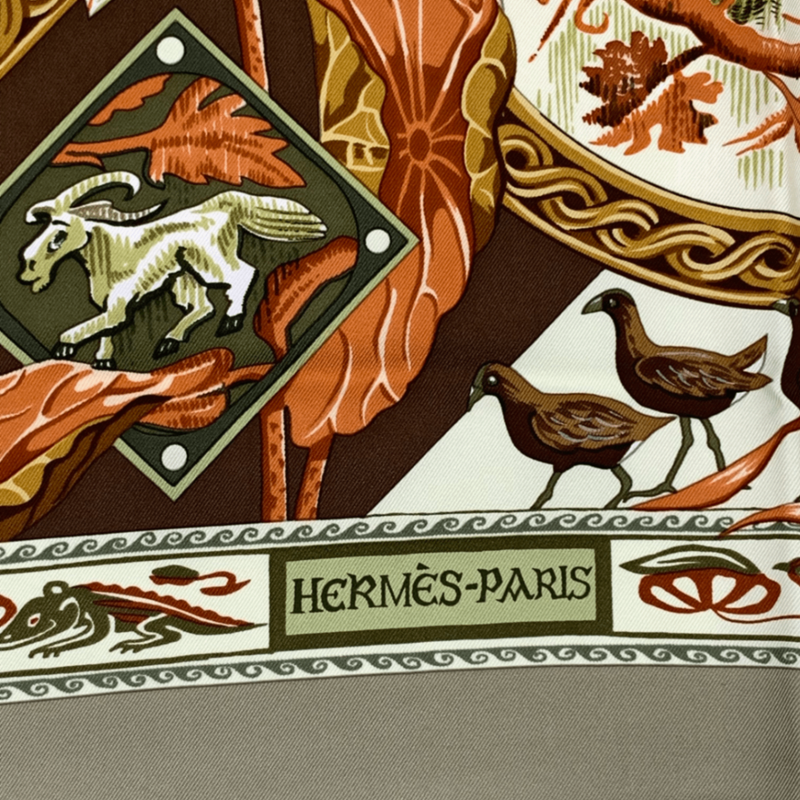 Hermes Carre 90 Silk Scarf LE Jardin DES Coptes Coptic Garden Green