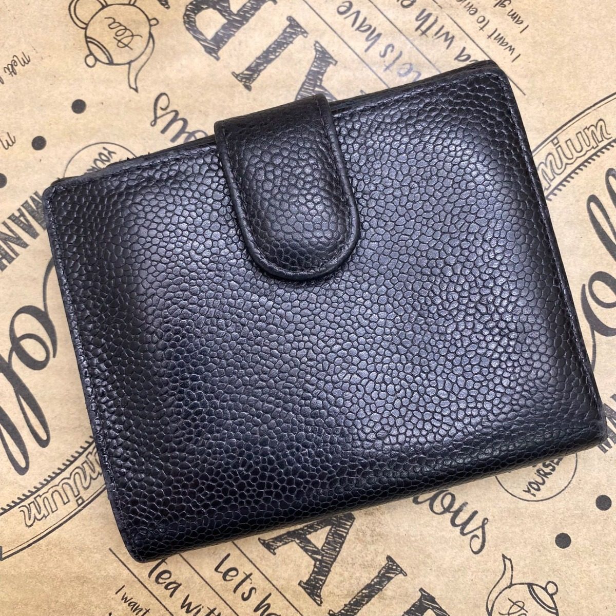 Chanel Wallet Bifold Hook Caviar Leather Compact Black CC Logo — view 4