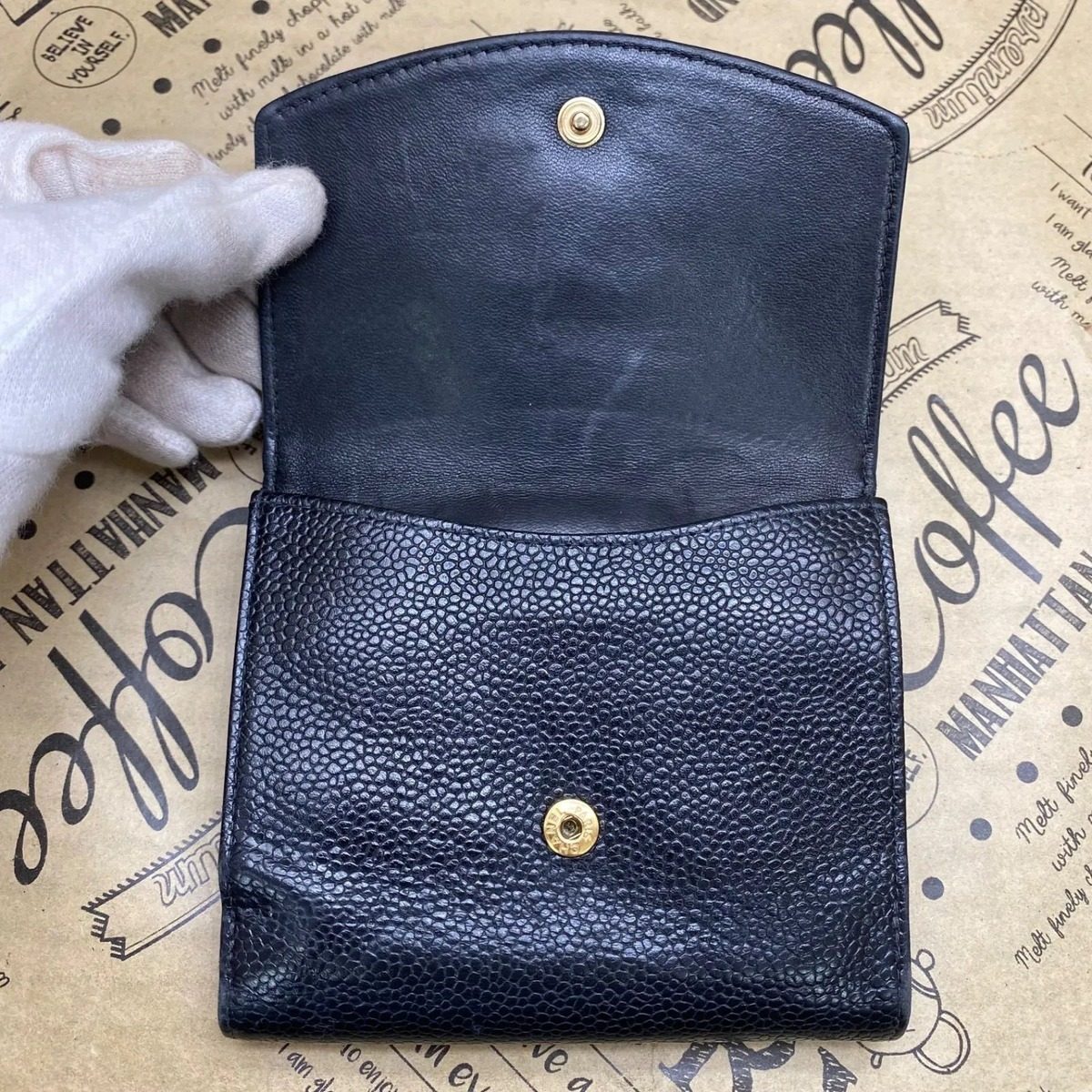 Chanel Wallet Bifold Hook Caviar Leather Compact Black CC Logo — view 7