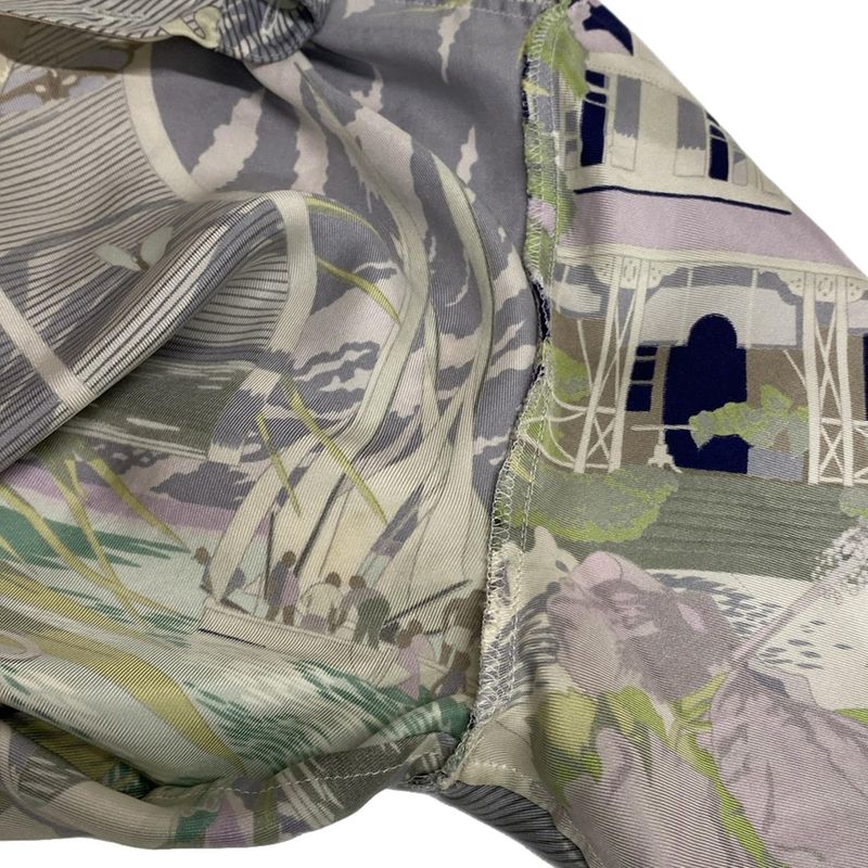 Hermes Long Sleeve Shirt Blouse Size 36 S Women's - Ivory Purple And Multi Silk