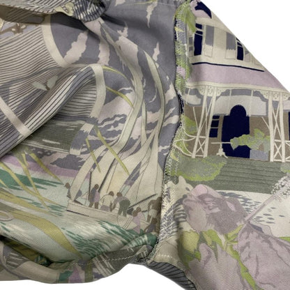 Hermes Long Sleeve Shirt Blouse Size 36 S Women's - Ivory Purple And Multi Silk