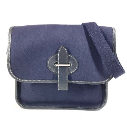 Hermes Shoulder Bag Buenaventura PM Leather Canvas Navy