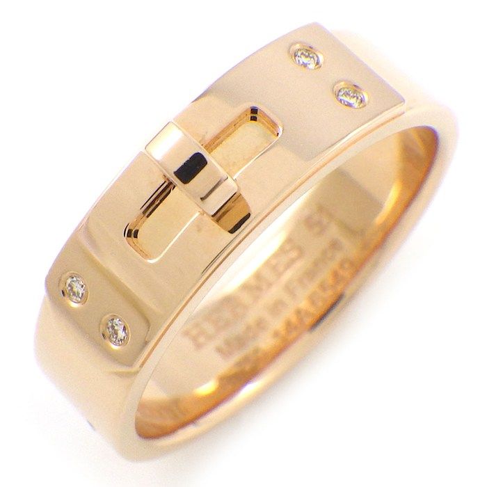 Hermes Ring Kelly PM H109041b 4 Point Diamonds Total 002ct 18K Pink Gold #11 /